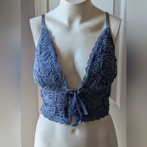 Listicle Blue Lace Bralette with Deep V-Neck